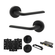 Atlantic Eco Surf Door Handle Pack (Bathroom Set - 3" CE Bathroom Lock, 4" Fire Rated Hinges x3)