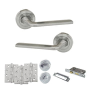 Atlantic Eco Surf Door Handle Pack (Bathroom Set - 3" CE Bathroom Lock, 4" Fire Rated Hinges x3)