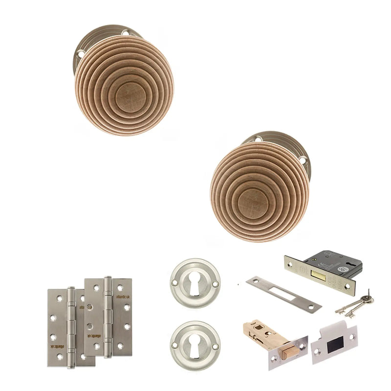 Atlantic Old English Bridlington Door Knob Pack (Lock Set - 3" Latch & Deadlock, 4" Slim Knuckle Hinges x2)