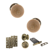 Atlantic Old English Bridlington Door Knob Pack (Lock Set - Horizontal Bathlock, 4" Slim Knuckle Hinges x2)