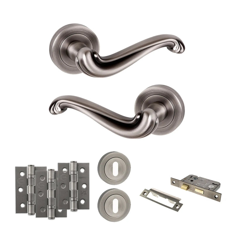 Atlantic Old English Colchester Door Handle Pack (3 Lever Lock Set - 3" CE Sashlock, 3" Fire Rated Hinges x3)