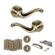 Atlantic Old English Colchester Door Handle Pack (3 Lever Lock Set - 2.5" CE Sashlock, 4" Fire Rated Hinges x3)