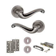 Atlantic Old English Colchester Door Handle Pack (3 Lever Lock Set - 3" CE Sashlock, 4" Slim Knuckle Hinges x2)