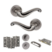 Atlantic Old English Colchester Door Handle Pack (Bathroom Set - 2.5" CE Bathroom Lock, 3" Fire Rated Hinges x3)