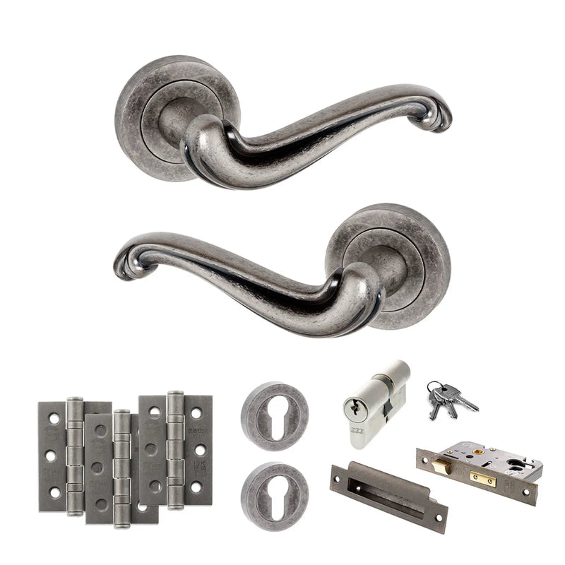 Atlantic Old English Colchester Door Handle Pack (Euro Lock Set - 2.5" CE Sashlock, 3" Fire Rated Hinges x3)