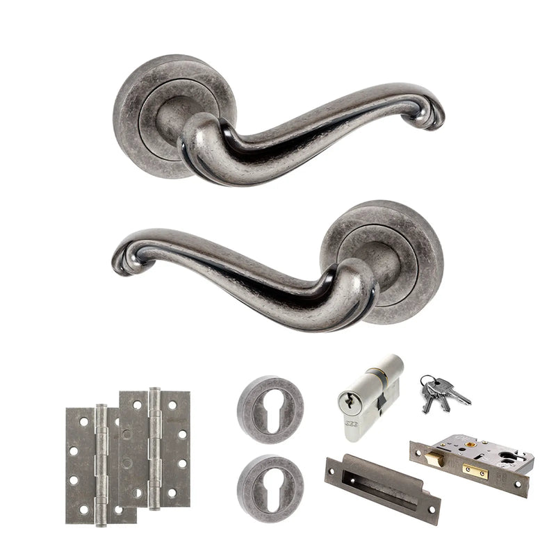 Atlantic Old English Colchester Door Handle Pack (Euro Lock Set - 3" CE Sashlock, 4" Slim Knuckle Hinges x2)