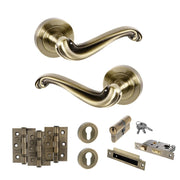 Atlantic Old English Colchester Door Handle Pack (Euro Lock Set - 3" CE Sashlock, 3" Fire Rated Hinges x3)