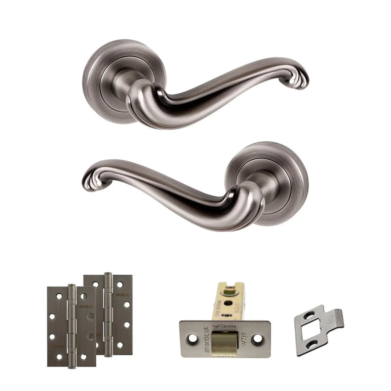 Atlantic Old English Colchester Door Handle Pack (Latch Set - 3" CE Latch, 4" Slim Knuckle Hinges x2)