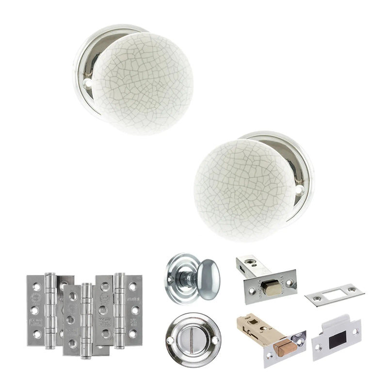 Atlantic Old English Skipton Door Knob Pack (Bathroom Set - 3" Deadbolt, 3" Fire Rated Hinges x3)