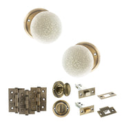 Atlantic Old English Skipton Door Knob Pack (Bathroom Set - 4" Deadbolt, 3" Fire Rated Hinges x3)