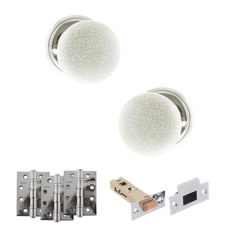 Atlantic Old English Skipton Door Knob Pack (Latch Set - 3" HD Latch, 4" Fire Rated Hinges x3)