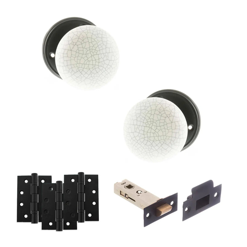 Atlantic Old English Skipton Door Knob Pack (Latch Set - 4" HD Latch, 4" Fire Rated Hinges x3)