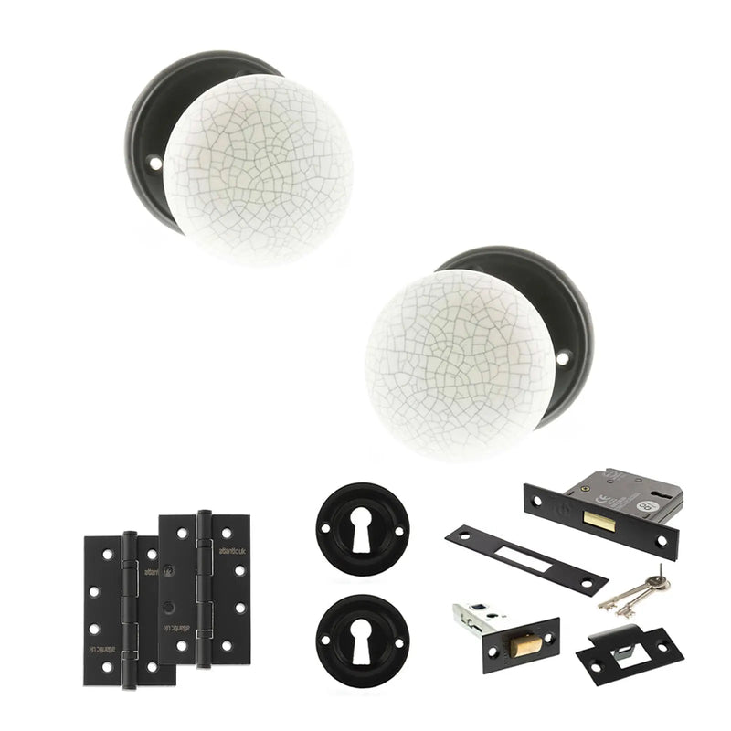 Atlantic Old English Skipton Door Knob Pack (Lock Set - 3" Latch & Deadlock, 4" Slim Knuckle Hinges x2)