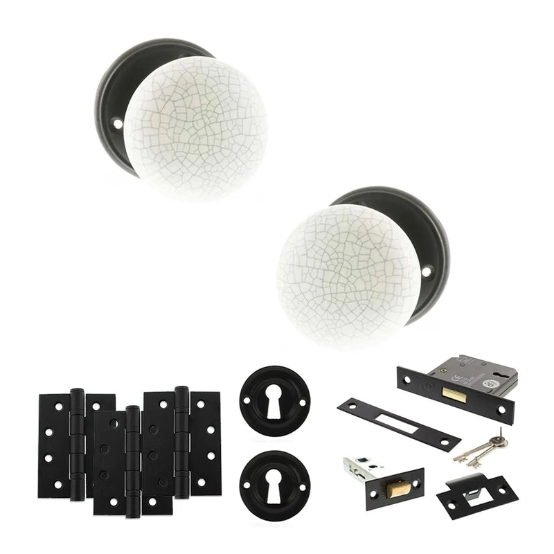 Atlantic Old English Skipton Door Knob Pack (Lock Set - 3" Latch & Deadlock, 4" Fire Rated Hinges x3)