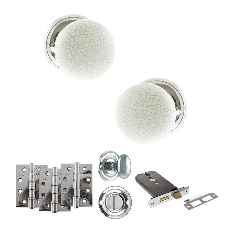 Atlantic Old English Skipton Door Knob Pack (Lock Set - Horizontal Bathlock, 4" Fire Rated Hinges x3)