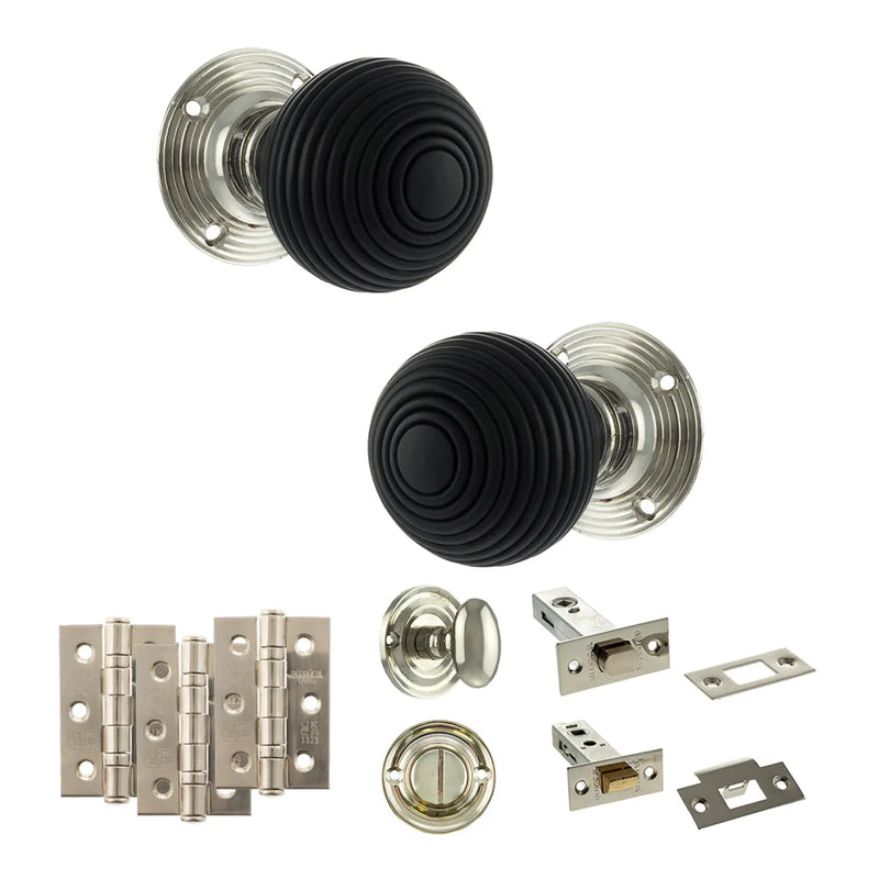 Atlantic Old English Whitby Door Knob Pack (Bathroom Set - 3" Deadbolt, 3" Fire Rated Hinges x3)