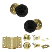 Atlantic Old English Whitby Door Knob Pack (Bathroom Set - 3" Deadbolt, 4" Fire Rated Hinges x3)