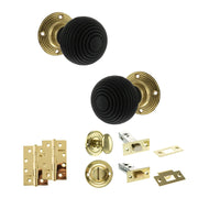 Atlantic Old English Whitby Door Knob Pack (Bathroom Set - 4" Deadbolt, 4" Slim Knuckle Hinges x2)