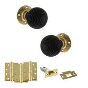 Atlantic Old English Whitby Door Knob Pack (Latch Set - 3" HD Latch, 4" Fire Rated Hinges x3)