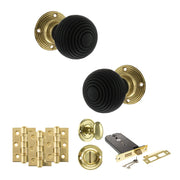 Atlantic Old English Whitby Door Knob Pack (Lock Set - Horizontal Bathlock, 3" Fire Rated Hinges x3)