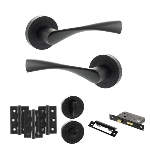 Atlantic Eco Aqua Door Handle Pack (Bathroom Set - 2.5" CE Bathroom Lock, 3" Fire Rated Hinges x3)