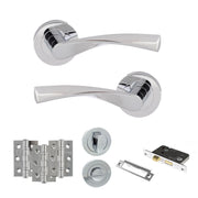 Atlantic Eco Aqua Door Handle Pack (Bathroom Set - 2.5" CE Bathroom Lock, 3" Fire Rated Hinges x3)