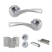 Atlantic Eco Aqua Door Handle Pack (Bathroom Set - 2.5" CE Bathroom Lock, 3" Fire Rated Hinges x3)