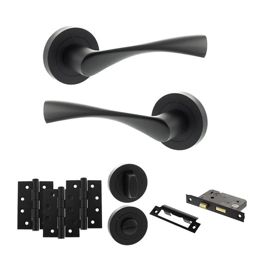 Atlantic Eco Aqua Door Handle Pack (Bathroom Set - 2.5" CE Bathroom Lock, 4" Fire Rated Hinges x3)
