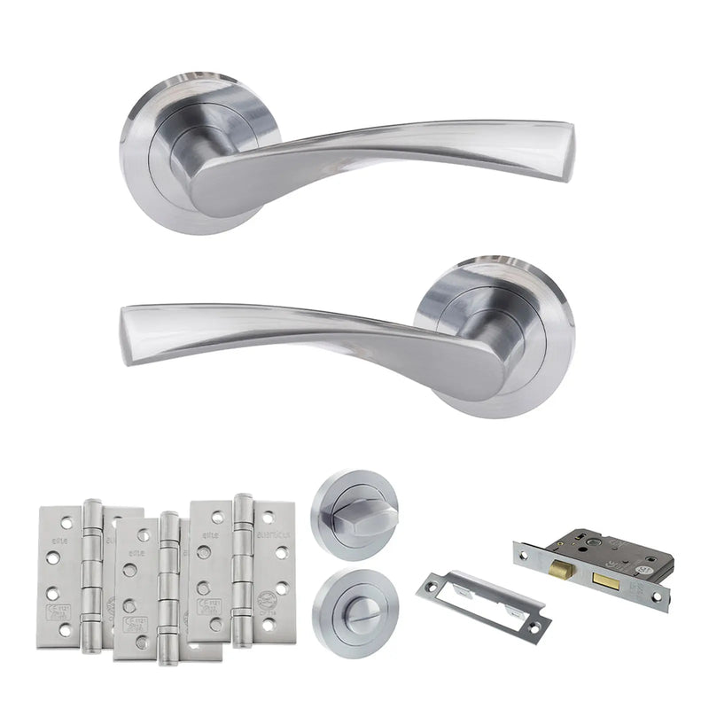 Atlantic Eco Aqua Door Handle Pack (Bathroom Set - 2.5" CE Bathroom Lock, 4" Fire Rated Hinges x3)