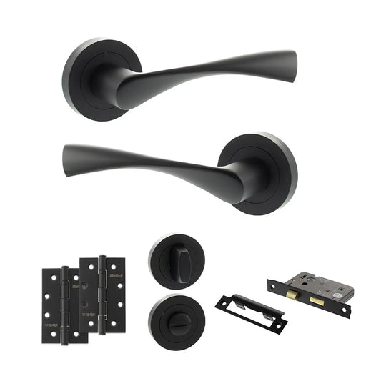 Atlantic Eco Aqua Door Handle Pack (Bathroom Set - 2.5" CE Bathroom Lock, 4" Slim Knuckle Hinges x2)