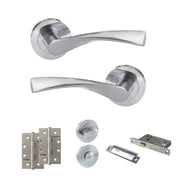 Atlantic Eco Aqua Door Handle Pack (Bathroom Set - 2.5" CE Bathroom Lock, 4" Slim Knuckle Hinges x2)