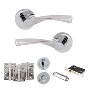 Atlantic Eco Aqua Door Handle Pack (Bathroom Set - 3" CE Bathroom Lock, 4" Fire Rated Hinges x3)