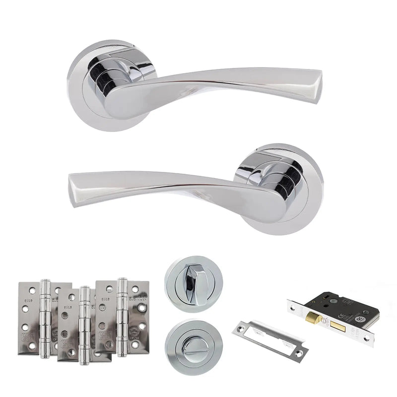 Atlantic Eco Aqua Door Handle Pack (Bathroom Set - 3" CE Bathroom Lock, 4" Fire Rated Hinges x3)