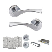 Atlantic Eco Aqua Door Handle Pack (Bathroom Set - 3" CE Bathroom Lock, 4" Fire Rated Hinges x3)