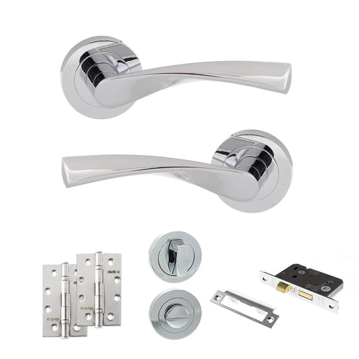 Atlantic Eco Aqua Door Handle Pack (Bathroom Set - 3" CE Bathroom Lock, 4" Slim Knuckle Hinges x2)