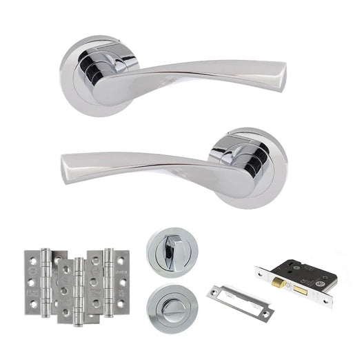 Atlantic Eco Aqua Door Handle Pack (Bathroom Set - 3" CE Bathroom Lock, 3" Fire Rated Hinges x3)