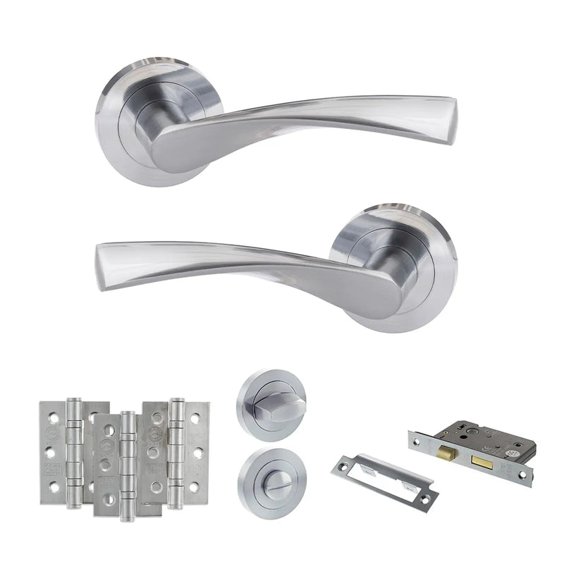 Atlantic Eco Aqua Door Handle Pack (Bathroom Set - 3" CE Bathroom Lock, 3" Fire Rated Hinges x3)