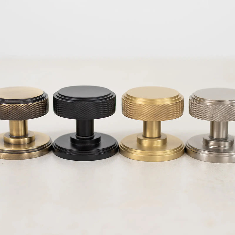 Atlantic Millhouse Brass Harrison Brass Knurled Mortice Knob on Concealed Fix Rose