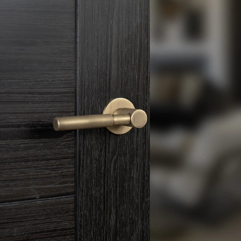 Atlantic Millhouse Brass Mason Knurled Lever Door Handle on 5mm Slimline Round Rose