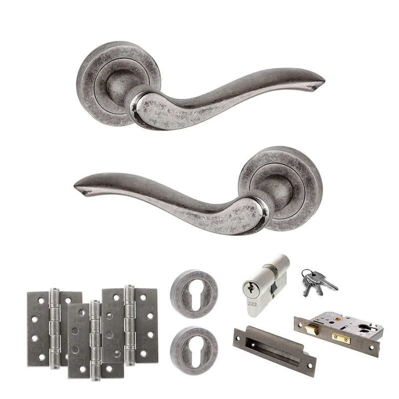Atlantic Old English Warwick Door Handle Pack (Euro Lock Set - 3" CE Sashlock, 4" Fire Rated Hinges x3)