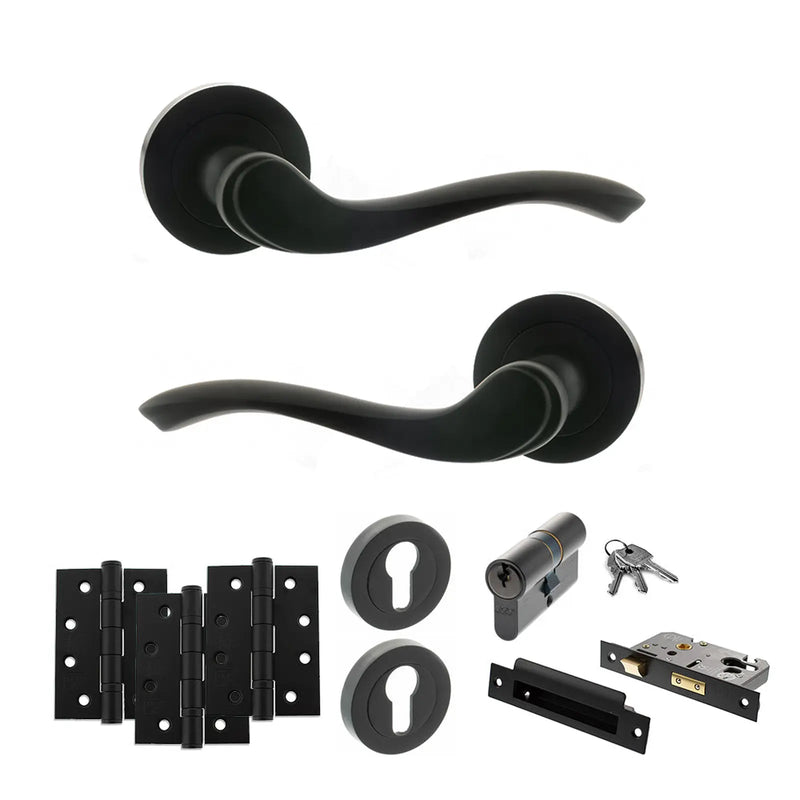 Atlantic Old English Warwick Door Handle Pack (Euro Lock Set - 3" CE Sashlock, 4" Fire Rated Hinges x3)