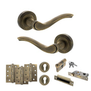 Atlantic Old English Warwick Door Handle Pack (Euro Lock Set - 2.5" CE Sashlock, 4" Fire Rated Hinges x3)