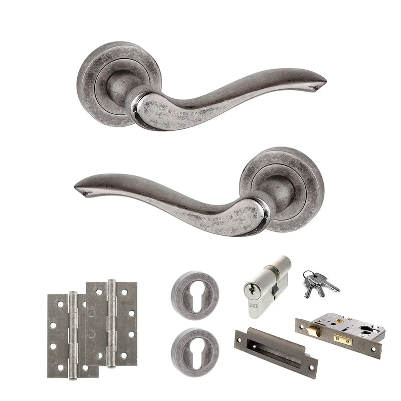 Atlantic Old English Warwick Door Handle Pack (Euro Lock Set - 3" CE Sashlock, 4" Slim Knuckle Hinges x2)