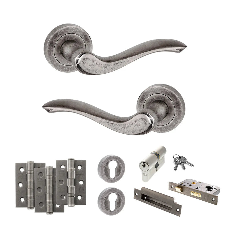 Atlantic Old English Warwick Door Handle Pack (Euro Lock Set - 2.5" CE Sashlock, 3" Fire Rated Hinges x3)