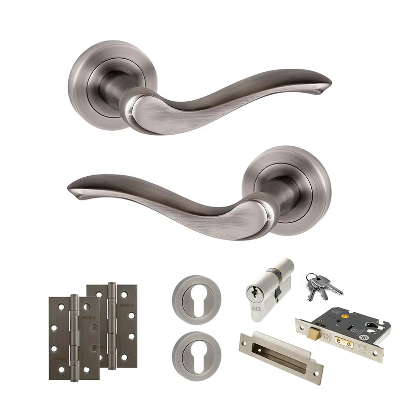 Atlantic Old English Warwick Door Handle Pack (Euro Lock Set - 2.5" CE Sashlock, 4" Slim Knuckle Hinges x2)