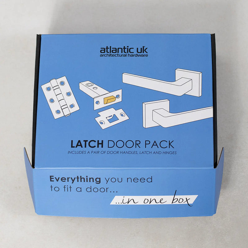Atlantic STATUS Indiana Door Handle Pack (3 Lever Lock Set - 3" CE Sashlock, 4" Fire Rated Hinges x3)