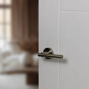 Atlantic STATUS Nebraska Door Handle Pack (Bathroom Set - 2.5" CE Bathroom Lock, 4" Fire Rated Hinges x3)