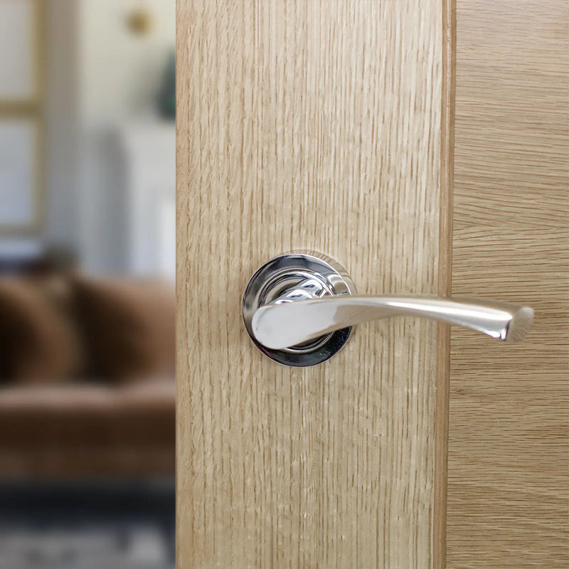 Atlantic STATUS Colorado Door Handle Pack (Bathroom Set - 3" CE Bathroom Lock, 3" Fire Rated Hinges x3)