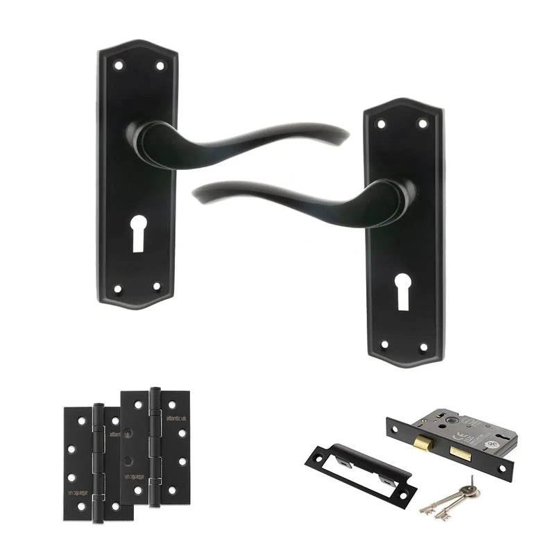 Atlantic Old English Warwick Door Handle Pack (3 Lever Lock Set - 3" CE Sashlock, 4" Slim Knuckle Hinges x2)