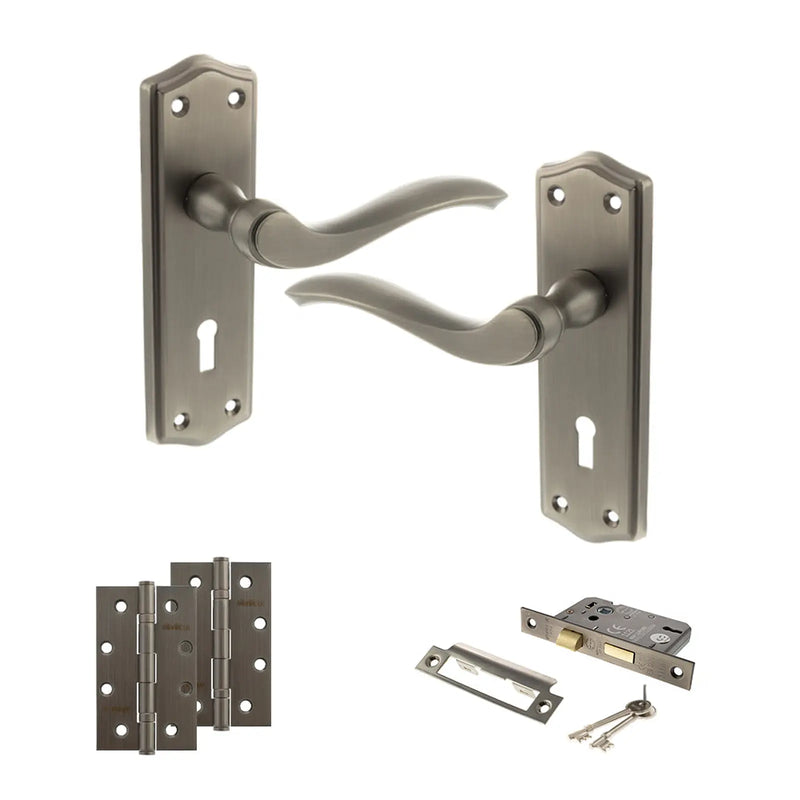 Atlantic Old English Warwick Door Handle Pack (3 Lever Lock Set - 3" CE Sashlock, 4" Slim Knuckle Hinges x2)